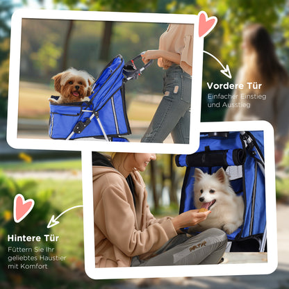 PawHut Hundewagen Hundebuggy bis 10 kg Klappbar Netzfenster Ablagekorb 2 Becherhalter Blau