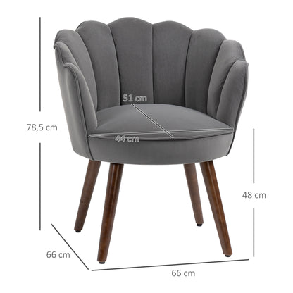 HOMCOM Sessel Wohnzimmer Loungesessel in Muschelform Relaxsessel mit Holzbeine, Polstersessel Lesesessel mit Samtoptik, Polsterstuhl für Schlafzimmer Dunkelgrau