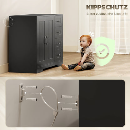 HOMCOM Sideboard, Kommode, moderner Stil, 4 Schubladen, 1 Schrank, 105 x 40 x 76 cm, Schwarz