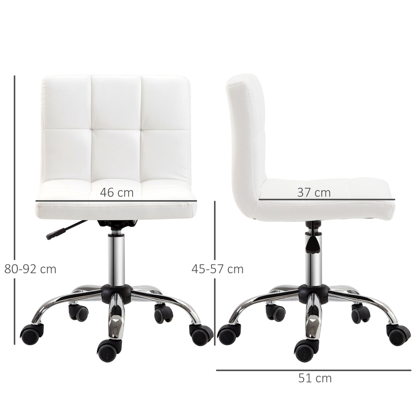 HOMCOM Bürostuhl, Drehstuhl, Kunstleder, Stahlstruktur, 5 Räder, gepolstert, Weiß