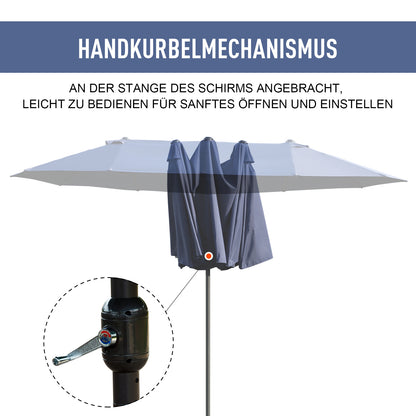 Outsunny Doppelsonnenschirm 455 x 270 cm Gartenschirm mit Handkurbel oval stabil Metallstange Marktschirm Doppelsonnenschirm Terrassenschirm Sonnenschutz für Strand Balkon Terrasse Garten Blau