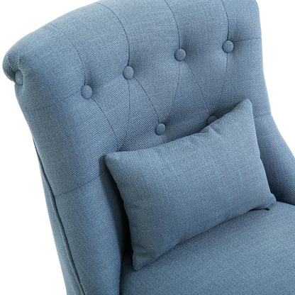 HOMCOM Sessel Wohnzimmer Relaxsessel Loungesessel Ruhesessel mit Rückenkissen, Holzbeine, Lesesessel mit Leinenoptik, Polstersessel für Schlafzimmer, Blau