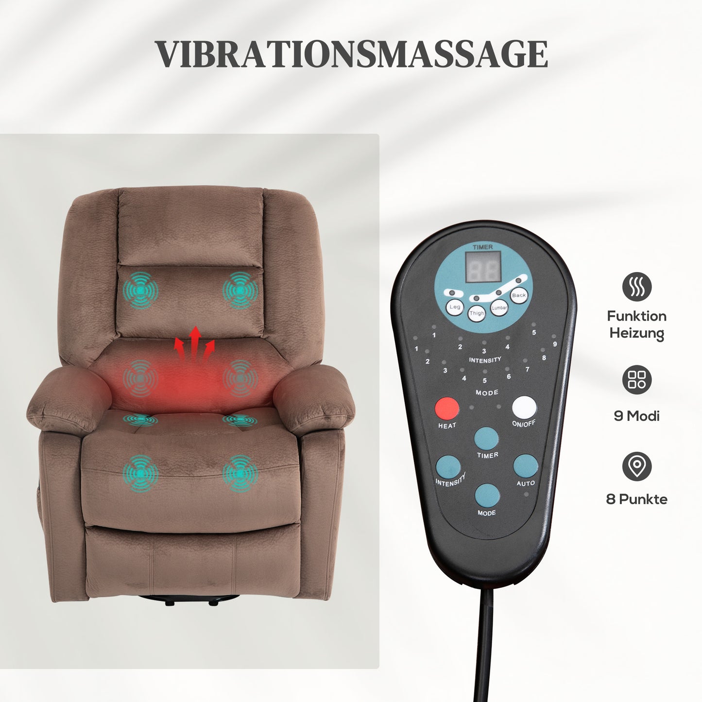 HOMCOM Aufstehsessel mit Massagefunktion, 90x93x110cm, Braun