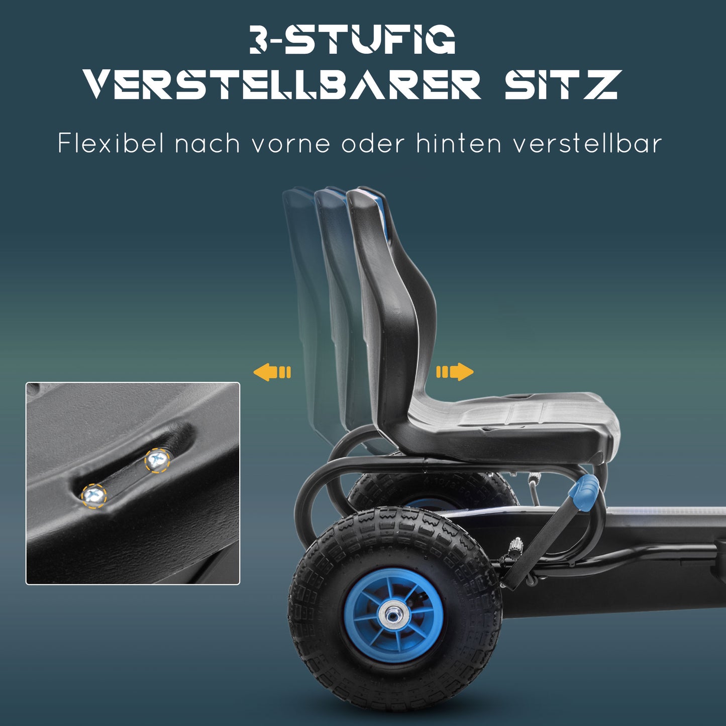 HOMCOM Kinder-Gokart, mit Pedalen, verstellbarem Sitz, In- und Outdoor, ab 5 Jahren, blau+schwarz, 121 x 58 x 61 cm