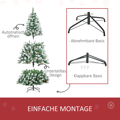 HOMCOM Künstlicher Weihnachtsbaum, 800 Zweige, 61 Zapfen, verschneite Spitzen, feuerfest, 180 cm