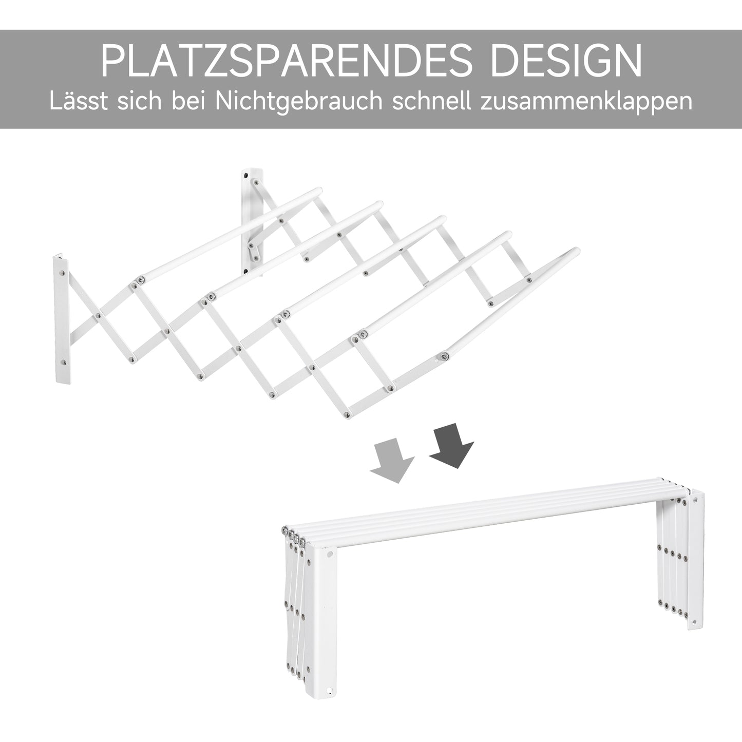 HOMCOM Wäscheständer für Wandmontage ausziehbar klappbar platzsparender Wäschetrockner، Wäschetrockner für Innen und Außen، أبيض، 63.5 × 60 × 20 سم