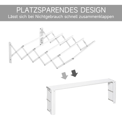 HOMCOM Wäscheständer für Wandmontage ausziehbar klappbar platzsparender Wäschetrockner، Wäschetrockner für Innen und Außen، أبيض، 63.5 × 60 × 20 سم