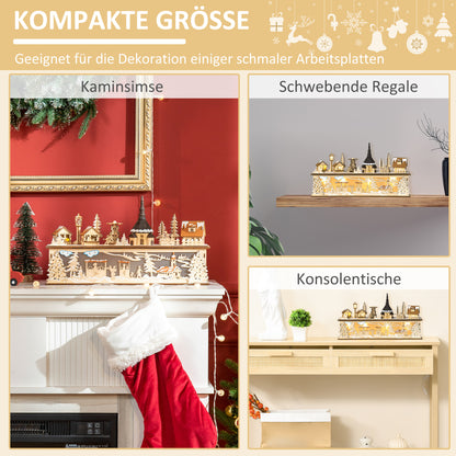 HOMCOM Weihnachtsdekoration، Weihnachtsdorf، 10 مصابيح LED، ضوء دافئ، 45 × 10 × 25 سم، Holzdekor