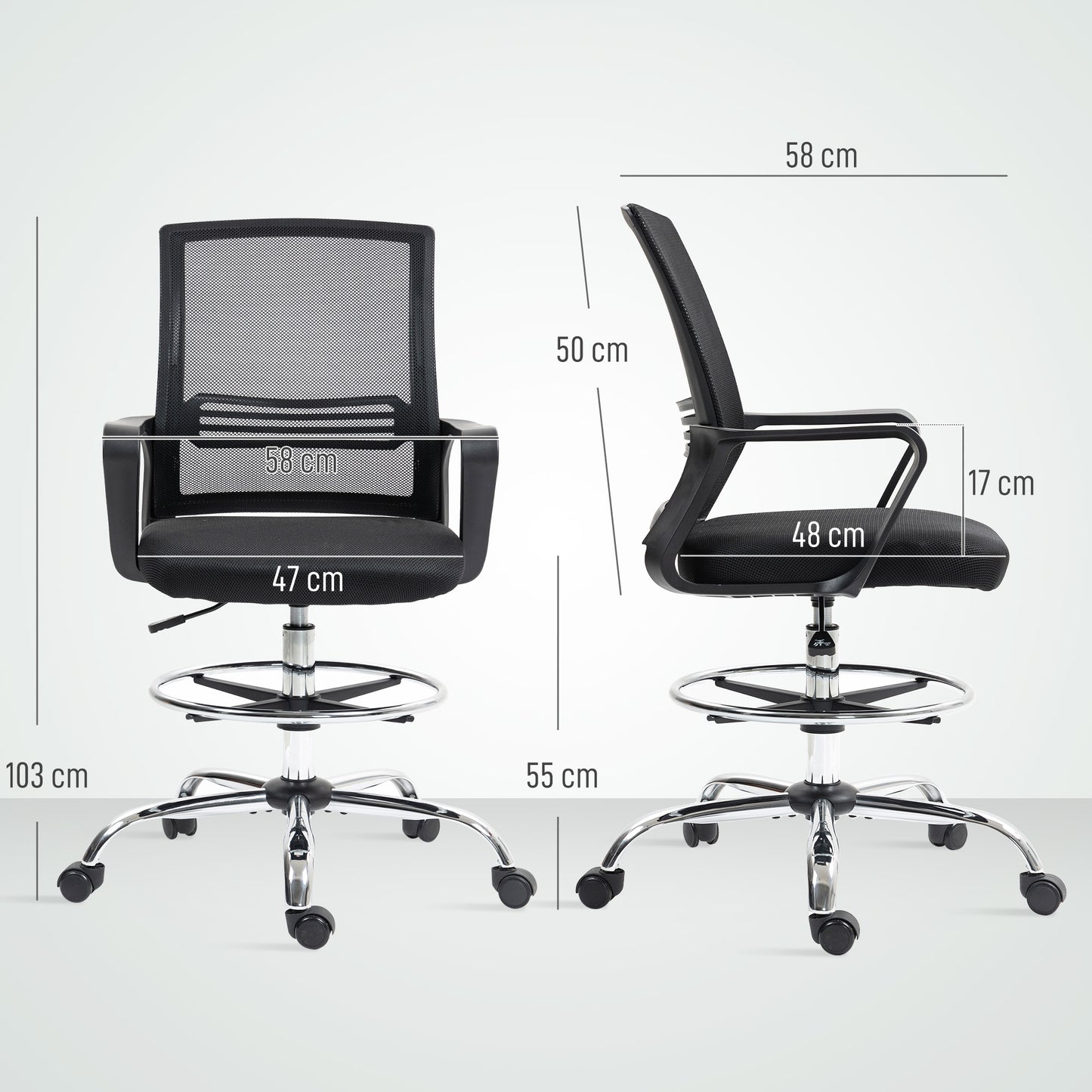 HOMCOM Bürostuhl, Drehstuhl, drehbarer Schreibtischstuhl, verstellbar, rollbar, Schwarz