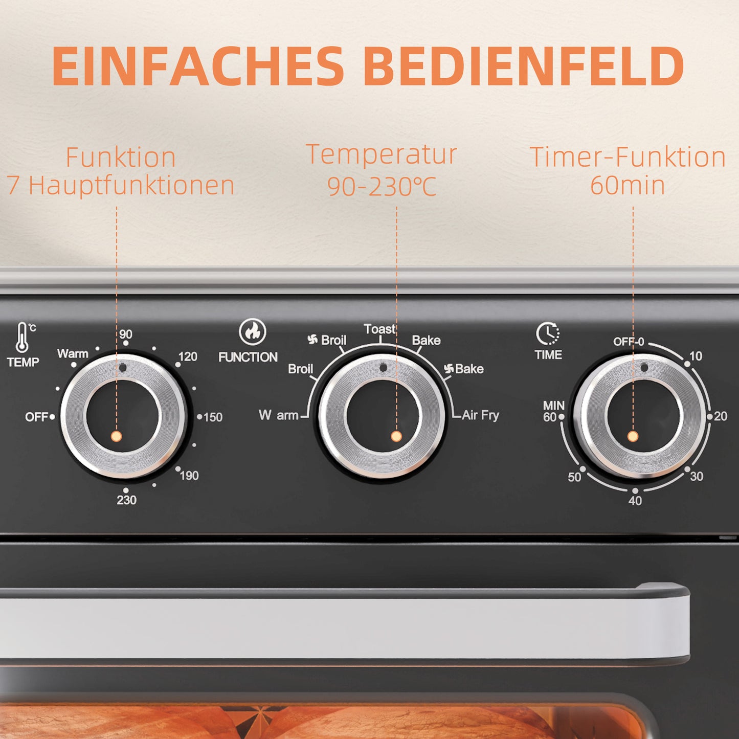 HOMCOM Minibackofen, 20L, 5 Funktionen, 360° Heißluft, Grillrost, Krümelblech, Grau