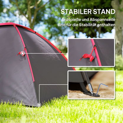 Outsunny Campingzelt für 3 Personen leicht, stabil wasserdicht UV 50+ mit Vordach Tür Fenster, Bodenplane Grau