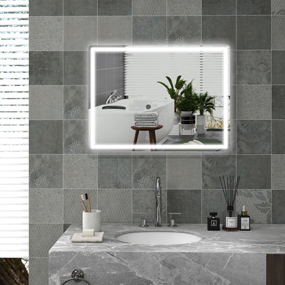 HOMCOM Badspiegel Badezimmerspiegel Wandspiegel LED´s. Ber, gsschalter, Antibeschlagfunktion, 60 x 80 x 4 cm, Weiß