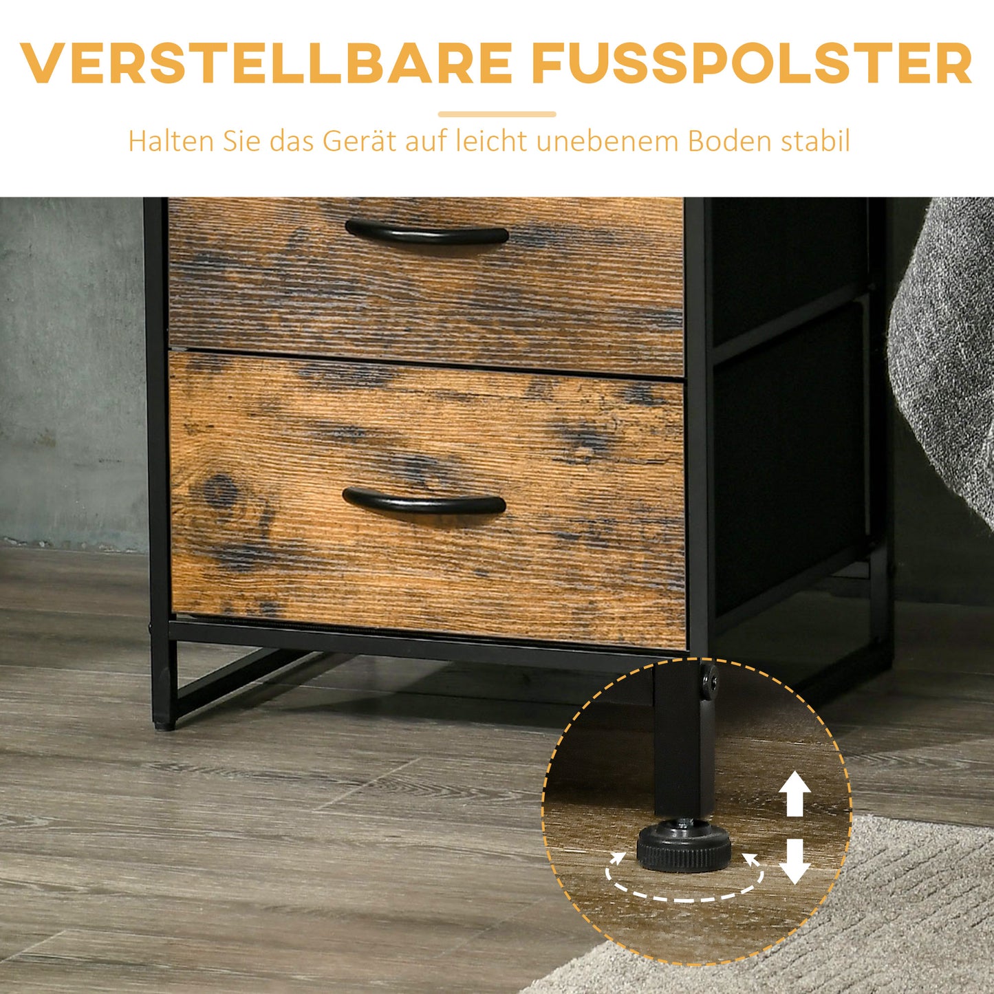 HOMCOM Wohnzimmerschrank, Beistellschrank, Stoffschubladen, MDF, Stahlrahmen, Braun