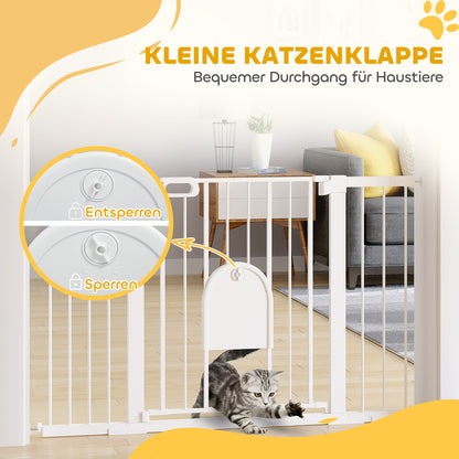 PawHut Türschutzgitter Treppenschutzgitter Hunde Absperrgitter Schutzgitter für Haustier Hundegitter Klemmbefestigung Metall ABS Weiß 75-131 x 76 cm