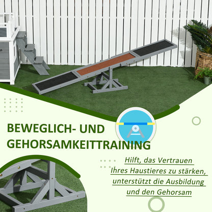 PawHut Hundewippe Aqulity-Wippe Hundesportwippe, 180 x 30 x 30 cm, Grau + Braun