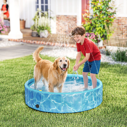 PawHut Hundepool Faltbar Planschbecken mit Brunnen- und Wasserpolsterdesign Ø120 x 30 cm Blau