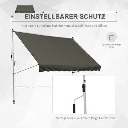 Outsunny Klemmmarkise mit Handkurbel höhenverstellbar Gelenkarmmarkise schmutzabweisend, witterungsbeständig Balkonmarkise 150cm breit Terrassenmarkise für Terrasse Balkon Veranda Grau