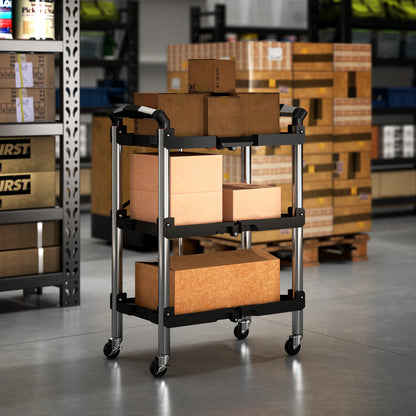 HOMCOM Werkzeug-Trolley, klappbarer 3-stufiger Werkzeugwagen, Kunststoff, Stahl, Schwarz