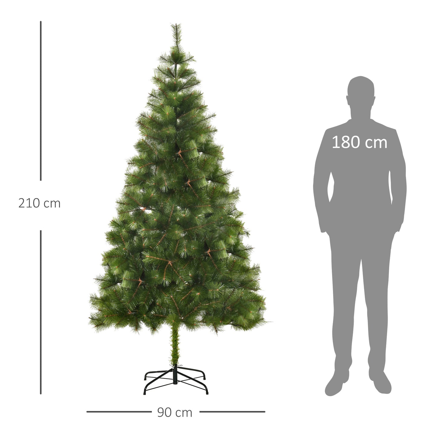 HOMCOM Künstlicher Weihnachtsbaum 210 cm künstlich Tannenbaum mit 505 Spitzen Christbaum Weihnachtsdekoinkl. حامل معدني للشرب