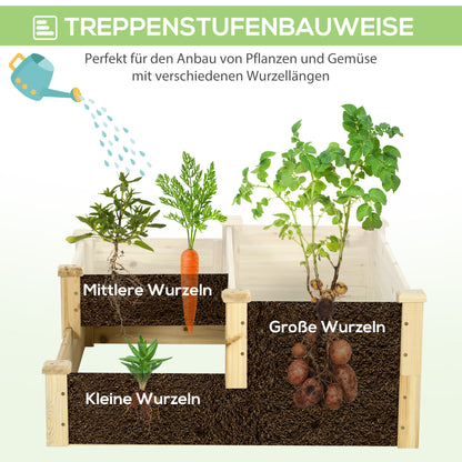 Outsunny Hochbeet mit 3 Pflanzkästen, 3-stufiges Design, offenere Boden, 108 cm x 88 cm x 36 cm, Natur