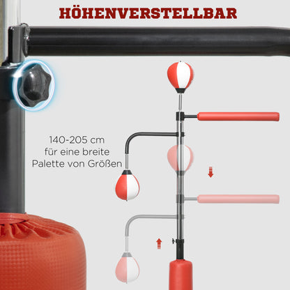 SPORTNOW Boxstand, zwei Speedballs, drehbare Boxstange, Kickpolster, höhenverstellbar, Stahl, 107 x 36 x 140-205cm