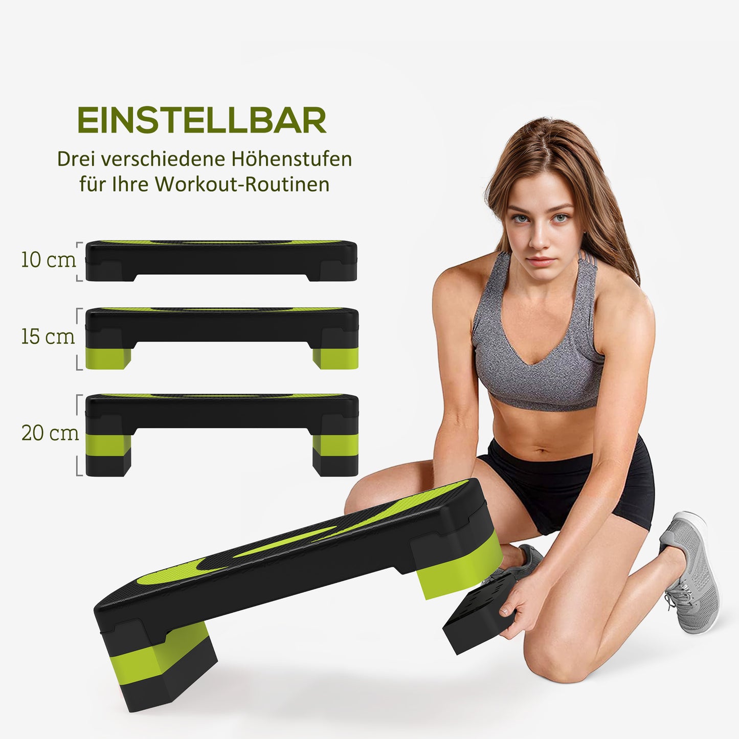 HOMCOM Aerobic-Stepper, höhenverstellbar, für Indoor und Outdoor, Belastbarkeit bis 150 kg, 80 x 31 x 10-20 cm, Grün