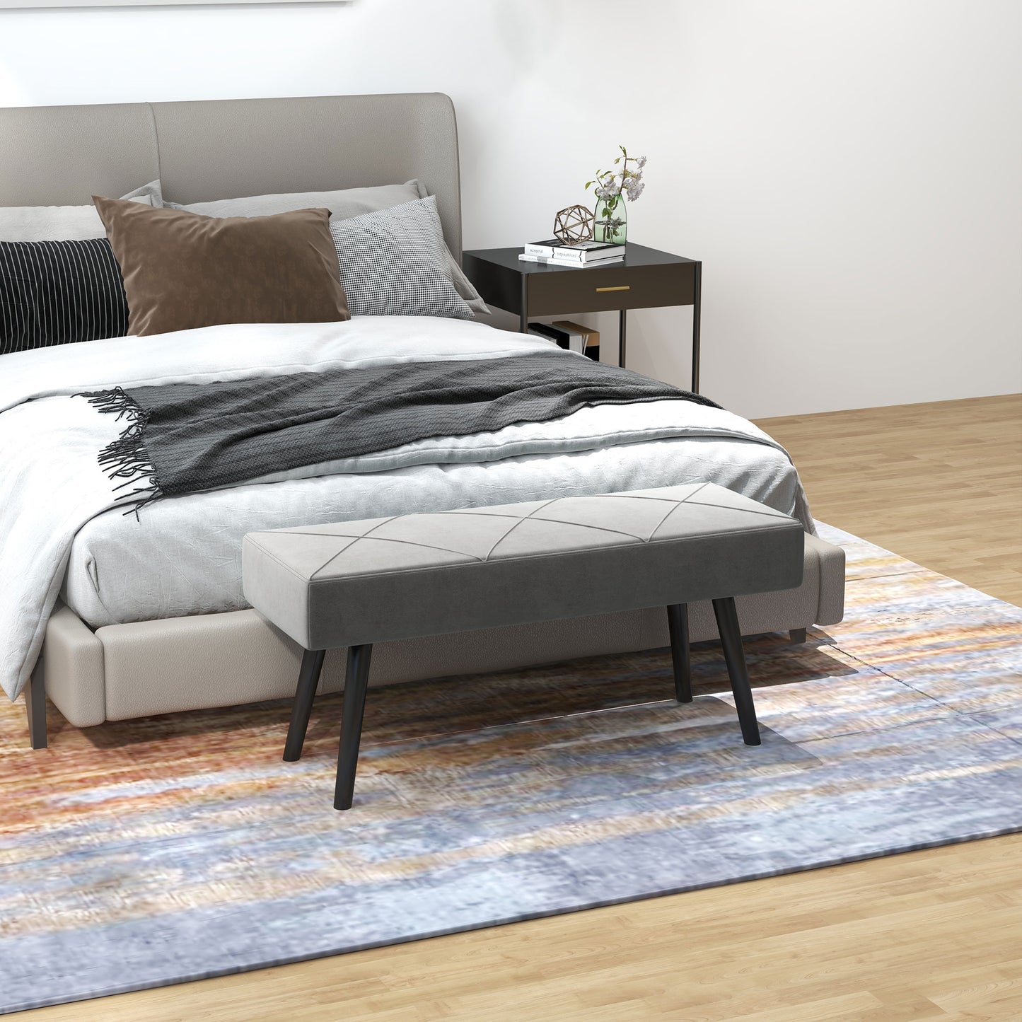 HOMCOM Sitzbank Polsterbank Bettbank, Samtoptik, 100 x 36 x 45 cm, Grau