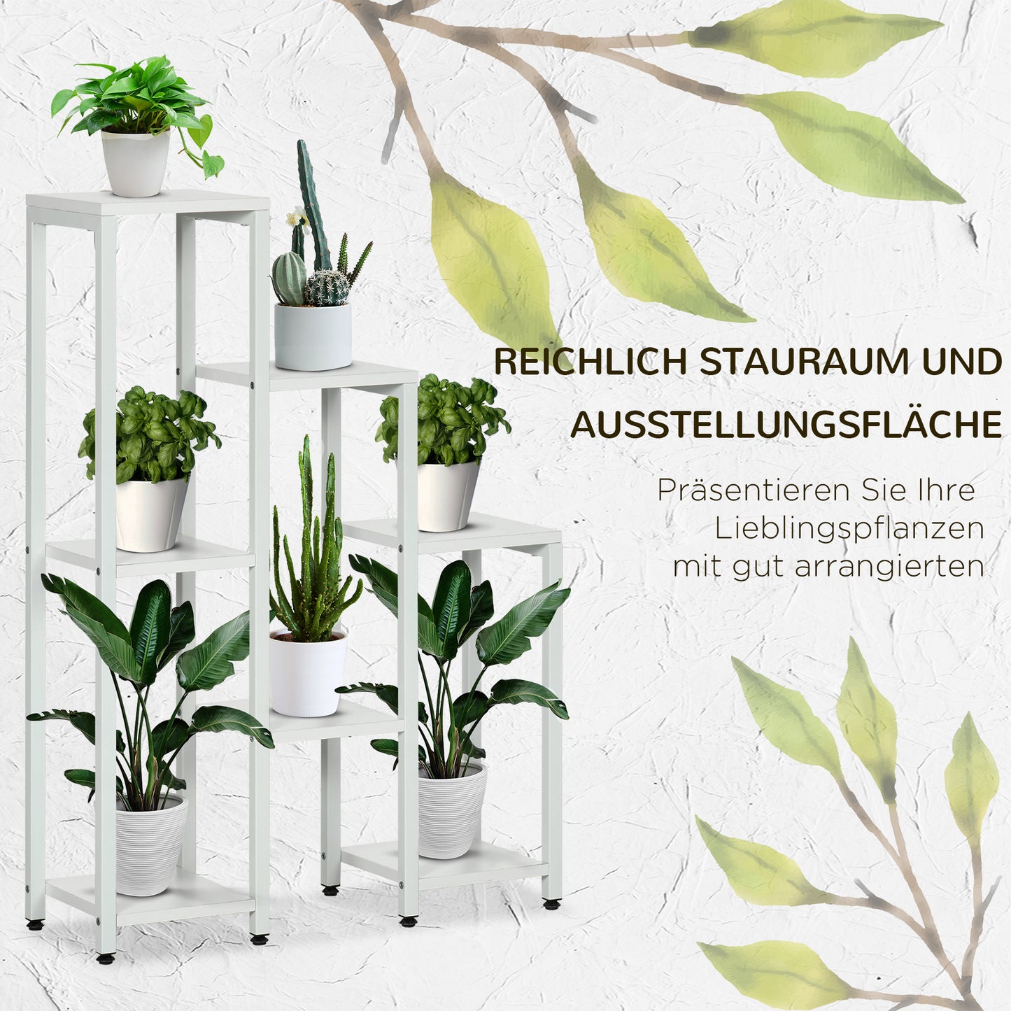 Outsunny Blumenständer, Pflanzenständer, 7 Ebenen, für Innen- und Außenbereiche, Stahl, weiß, 65 x 23 x 94,5cm