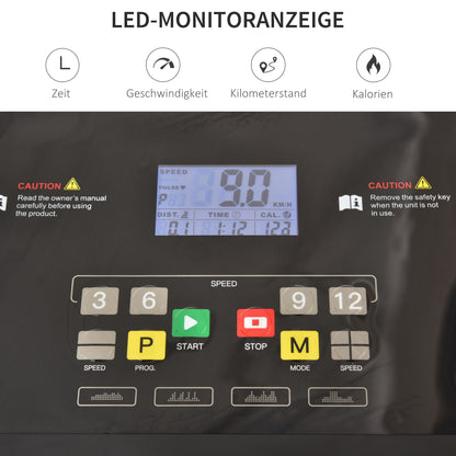 HOMCOM Laufband Klappbar elektrisch 500 W 1-12 km/h LED-Display Getränkehalter und Handyhalterung sehr gut geeignet für Home Gym Indoor Fitness Schwarz 134 x 60 x 118 cm