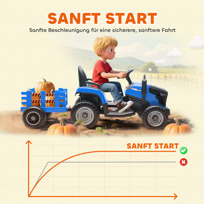 AIYAPLAY Elektrischer Kindertraktor, Aufsitz-Traktor mit Fernbedienung, Soft-Start, für Kinder im Alter von 3-8 Jahren, Blau