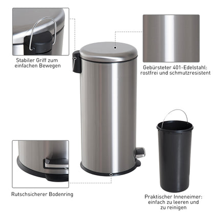 HOMCOM 30L Mülleimer Abfalleimer, Papierkorb, Treteimer mit Deckel, Fußpedal, Müllbehälter mit Inneneimer, Mülltrennung für Wohnzimmer, Büro, Rund