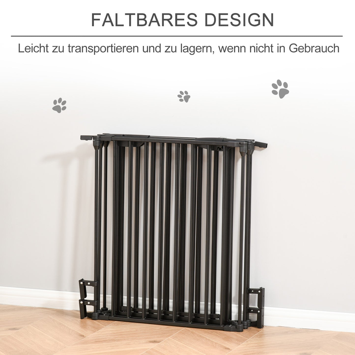 PawHut 2-in-1 Absperrgitter, Haustier-Laufstall, Sicherheitstor, faltbar, Metall, 300 x 3 x 74,5 cm, Schwarz