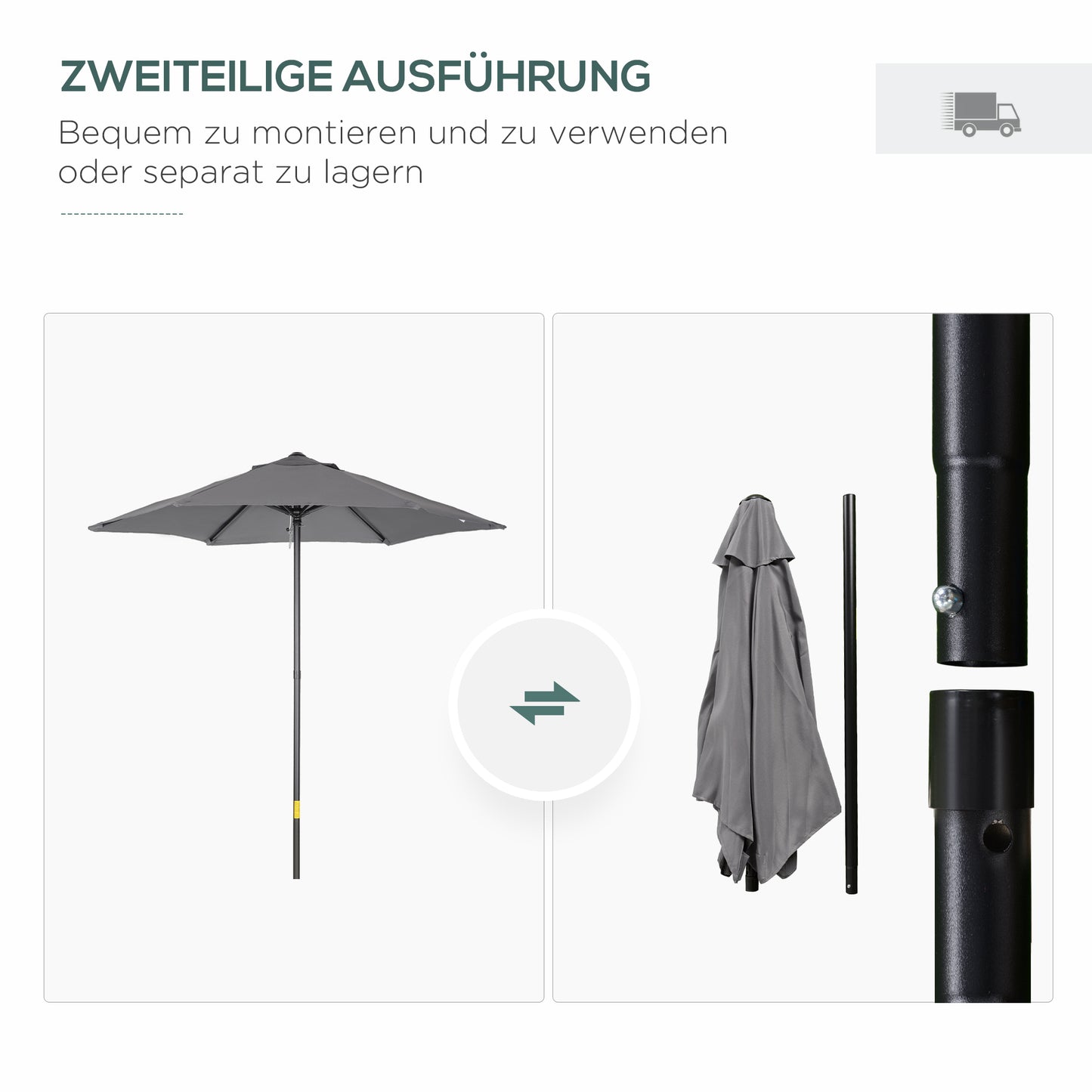 Outsunny Sonnenschirm Ø196 cm, sechseckig Balkonschirm für Strand Balkon Garten, Dunkelgrau
