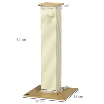 PawHut Kratzbaum inkl. Spielzeug, 38 cm x 38 cm x 80 cm, Beige + Natur