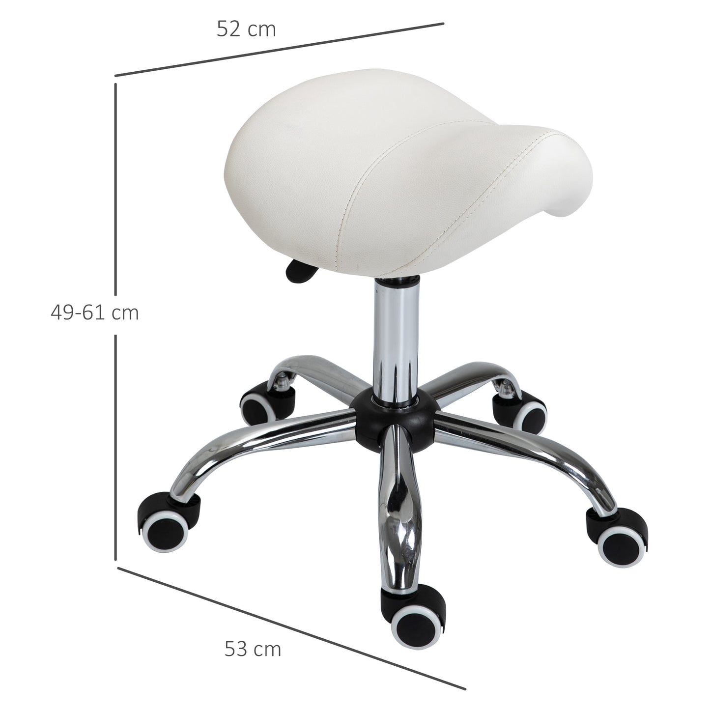 HOMCOM Rollhocker höhenverstellbar Drehhocker 49-61 cm Arbeitshocker drehbar Sattelhocker für Büro Salon Massage Spa Weiß