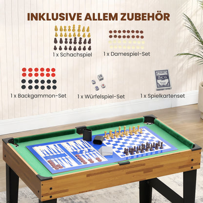 SPORTNOW 13-in-1 Spieletisch, Tischfußball, Schach, Billard, Tischtennis und mehr, MDF, Kunststoff, Walnuss
