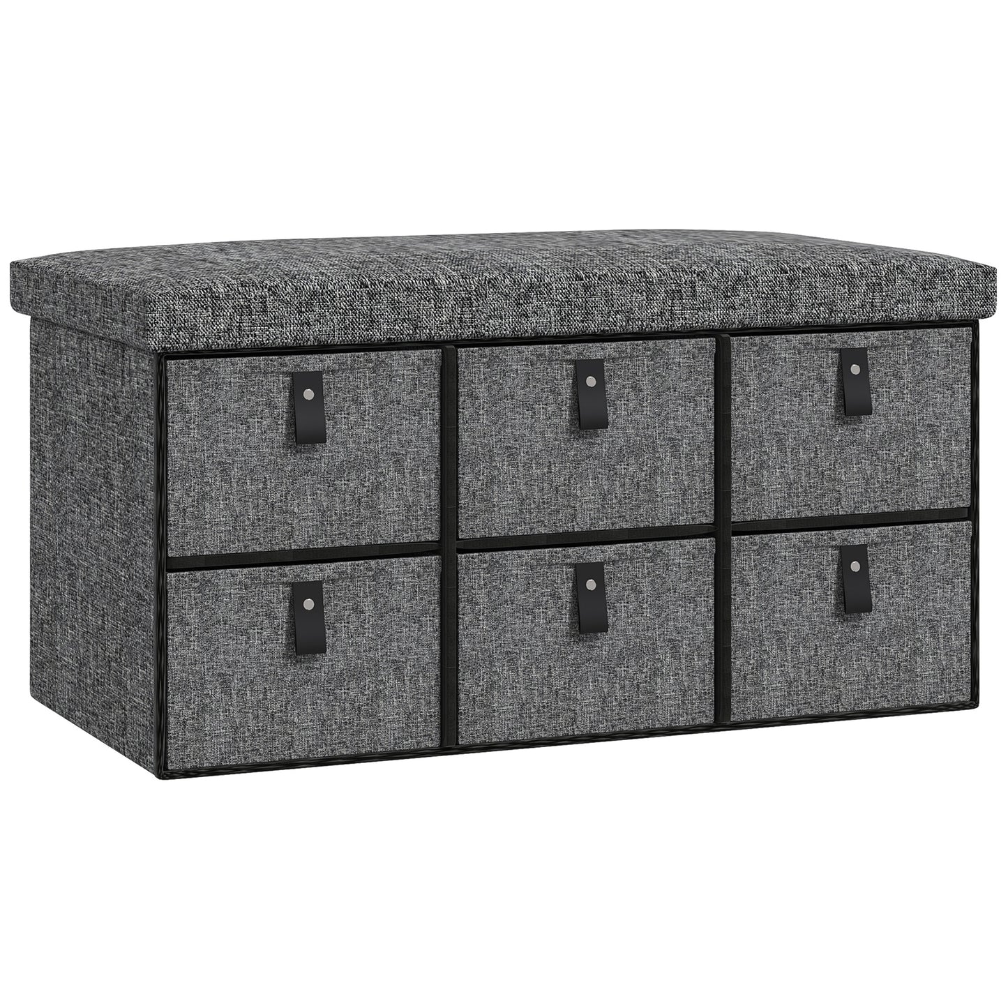 HOMCOM Gepolsterte Schuhbank, 6 Schuhfächer, MDF-Rahmen, Leinenoptik, Grau