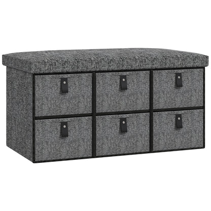 HOMCOM Gepolsterte Schuhbank, 6 Schuhfächer, MDF-Rahmen, Leinenoptik, Grau