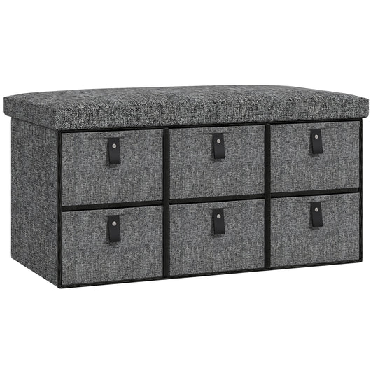 HOMCOM Gepolsterte Schuhbank, 6 Schuhfächer, MDF-Rahmen, Leinenoptik, Grau