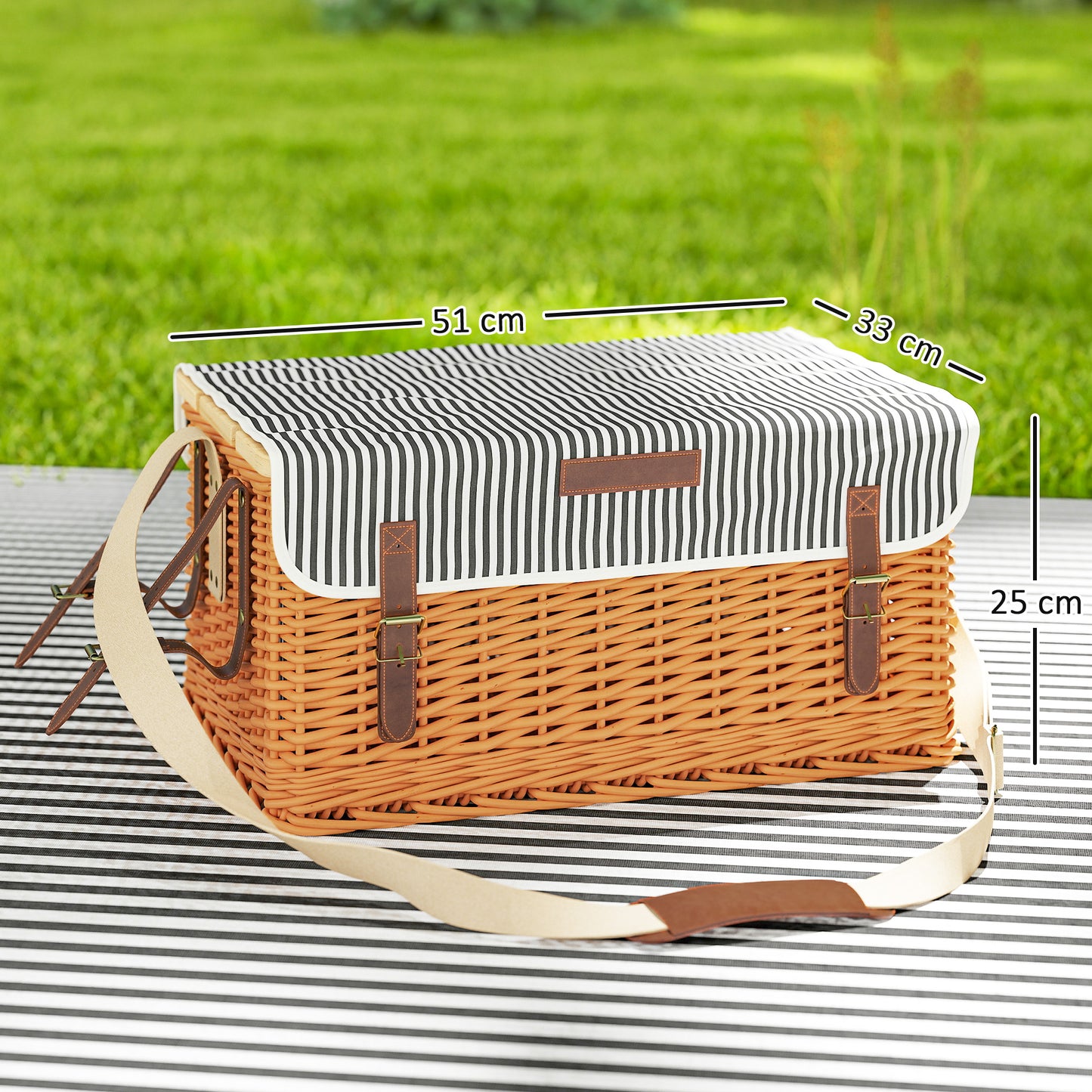 Outsunny Picknickkorb aus Weidenholz Picknickkoffer für 4 Personen mit Picknickdecke Besteck Set, Flascheöffner Hellbraun