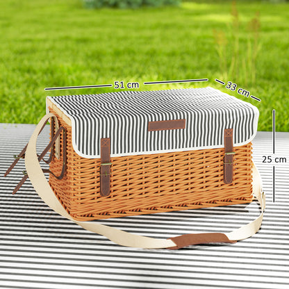 Outsunny Picknickkorb aus Weidenholz Picknickkoffer für 4 Personen mit Picknickdecke Besteck Set, Flascheöffner Hellbraun
