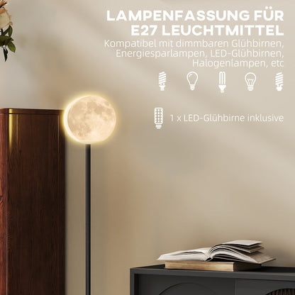 HOMCOM Stehlampe mit Schirm in Mondoptik, Fußschalter, 3 Farbtemperaturen, Metall, Schwarz