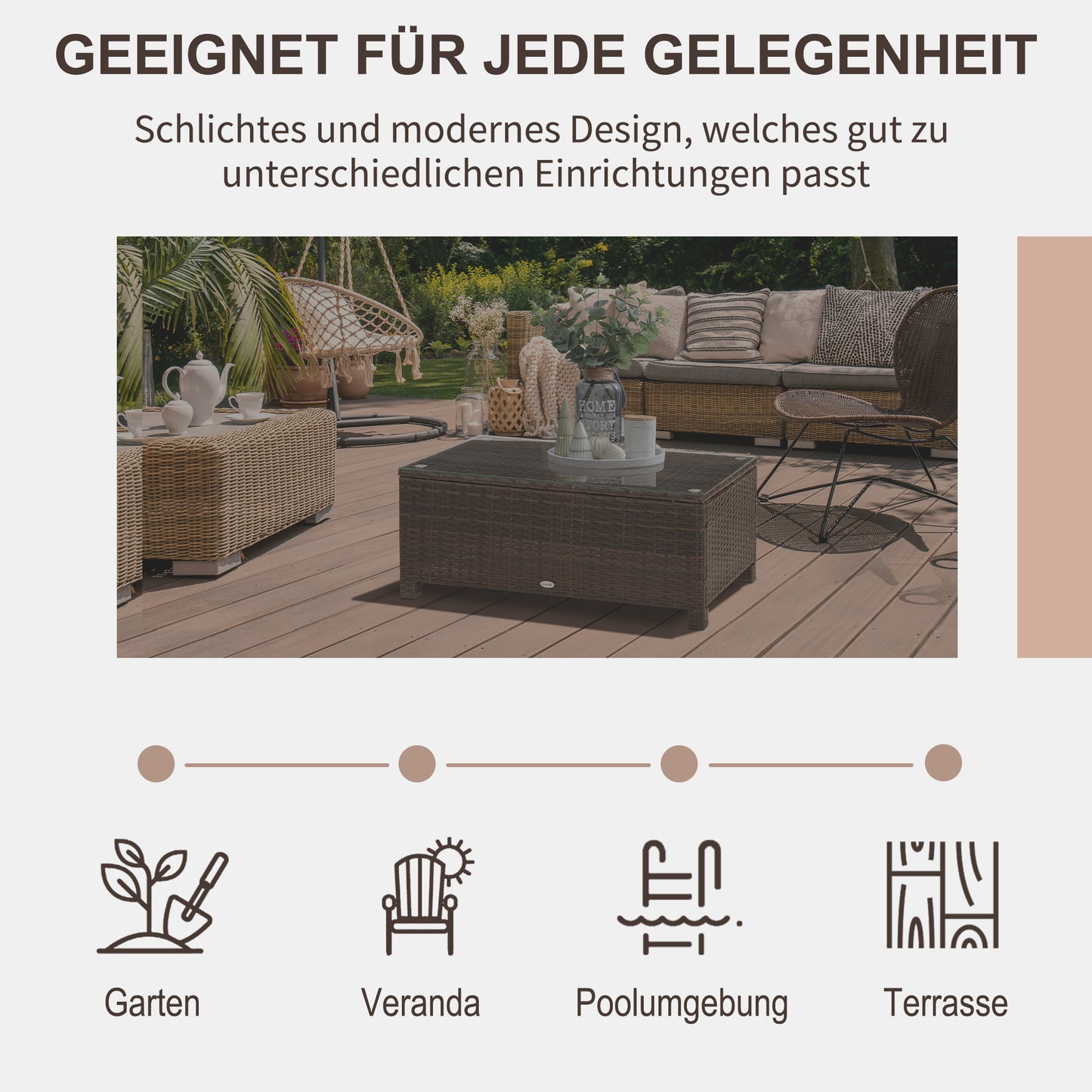 Outsunny Garten Beistelltisch Couchtisch Gartentisch Balkontisch Polyrattan Braun 85 x 50 x 39 cm