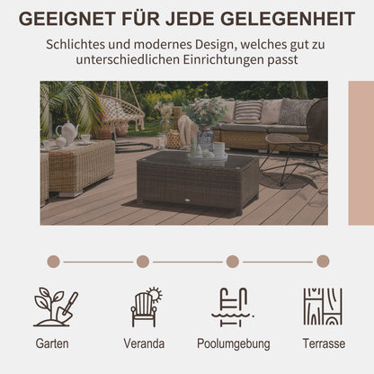 Outsunny Garten Beistelltisch Couchtisch Gartentisch Balkontisch Polyrattan Braun 85 x 50 x 39 cm