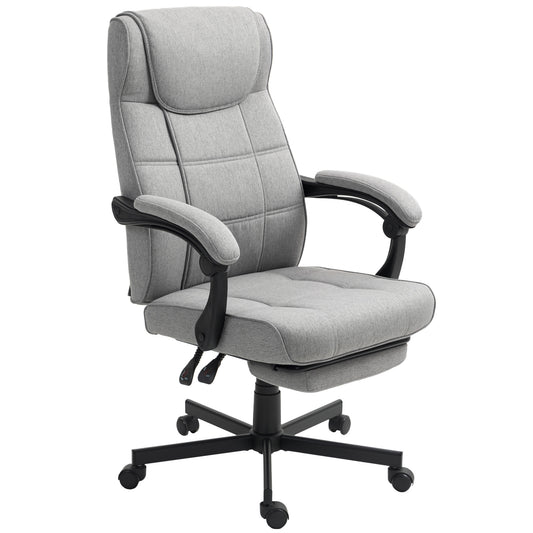 HOMCOM Bürostuhl mit Massagefunktion Ergonomischer Chefsessel mit Liegefunktion Fußstütze Grau