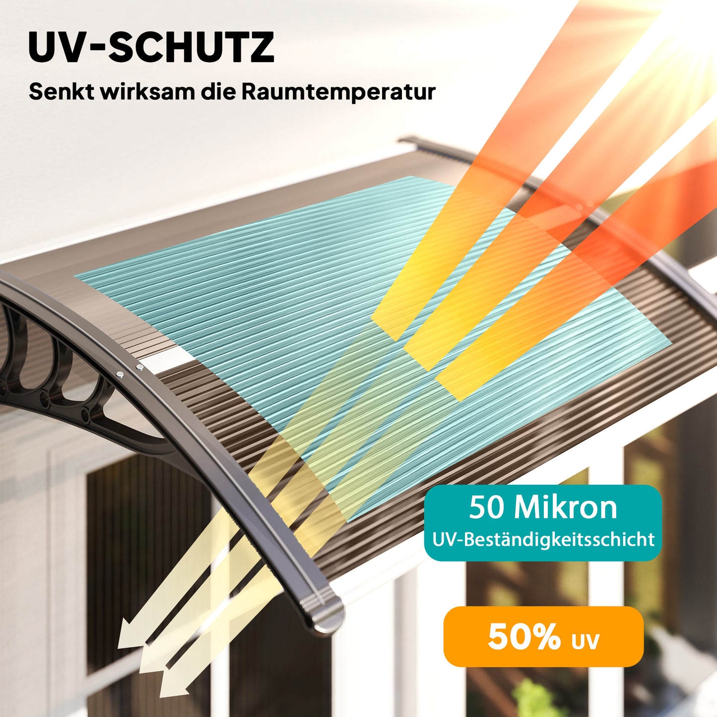 Outsunny Vordach Haustürvordach 75 x 100 cm Pultvordach Überdachung Polycarbonat Braun