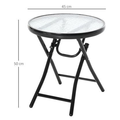 Outsunny Gartentisch Beistelltisch Bistrotisch mit Glasplatte rund klappbar Metall Ø45 schwarz