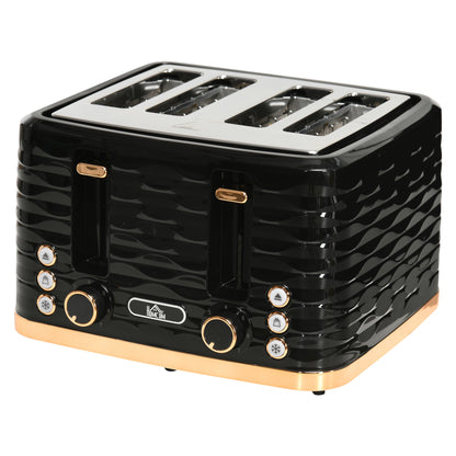 HOMCOM 4-Scheiben-Toaster, wellenförmiges Design, mehrere Funktionen, Krümelfach, Schwarz