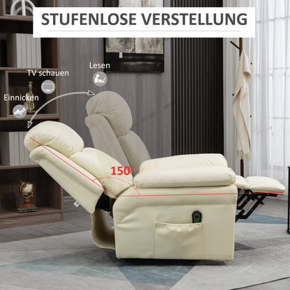 HOMCOM Relaxsessel mit Aufstehhilfe, inkl. Fußstütze und Kopfstütze, 1 Fernbedienung, Cremeweiß