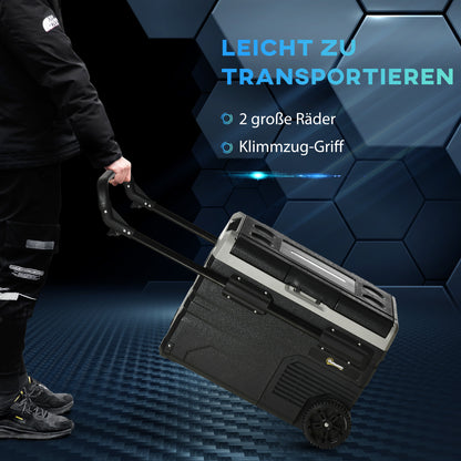 Outsunny Kühlbox Auto 40L mit LED-Beleuchtung Kompressor Autokühlschrank mit Griffe Transportrollen Boot Camper Reisen 12/24V DC und 110-240V AC Grau+Schwarz